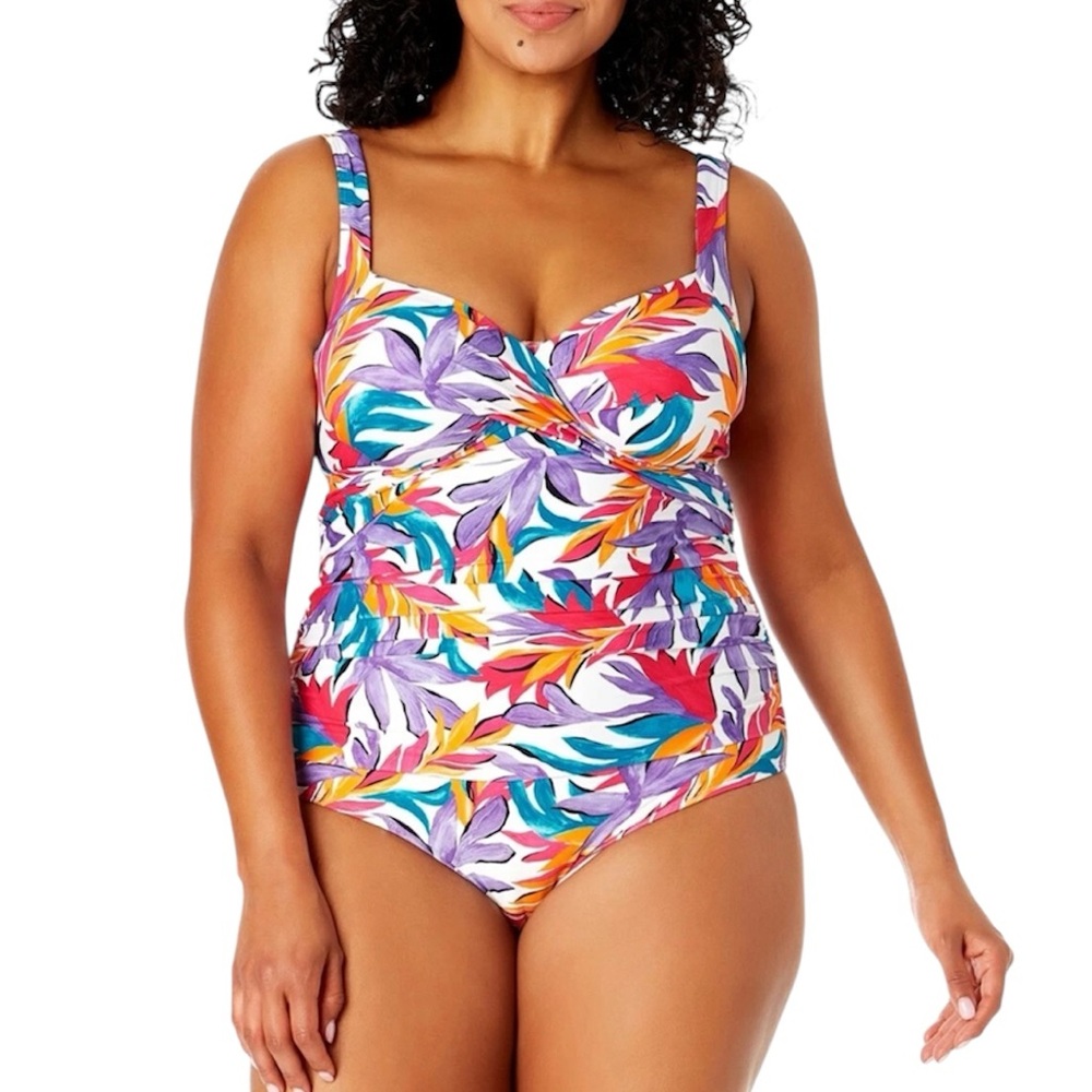 Anne Cole One Piece Plus Size 16W Multicolor Underwire Surplice Ruched NWT
